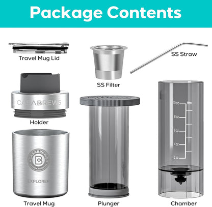 CASABREWS Portable Coffee Maker, 2 in 1 Small Travel Machine for K Cup Pod or Ground Coffee, Quick Press Kit with