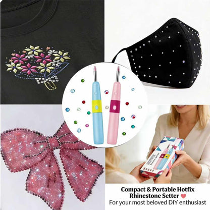 5 in 1 Cordless Hotfix Applicator Tool, 4000mAh Rhinestone Bedazzler Kit with Self-Suction, 3 Temp Settings, 5 Tips, Hot Fix Rhinestone Kit for Clothing Fabric DIY Crafts (PinK)