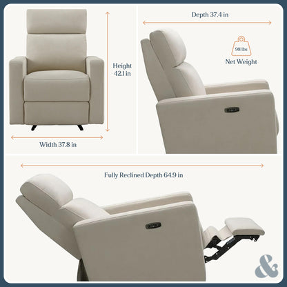 Nurture& The Glider Premium Power Recliner Nursery Glider Chair with Adjustable Head Support | Designed with a Thoughtful Combination of Function and Comfort | Built-in USB Charger (Ivory)