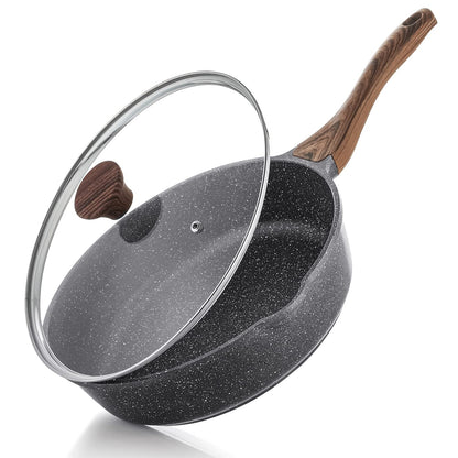 SENSARTE Nonstick Skillet, Deep Frying Pan 10/11/12-inch, Saute Pan with Lid, Stay-cool Handle, Healthy Stone Cookware Cooking Pan, Induction Compatible (10-Inch/3.5QT)
