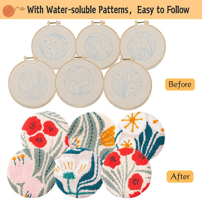 Mooncci Punch Needle Coaster Kit, 6pcs Flower Pattern Needle Punch Kits with Tools and Instructions for Adults Beginners, Great Festival Gift and Decoration Ideas
