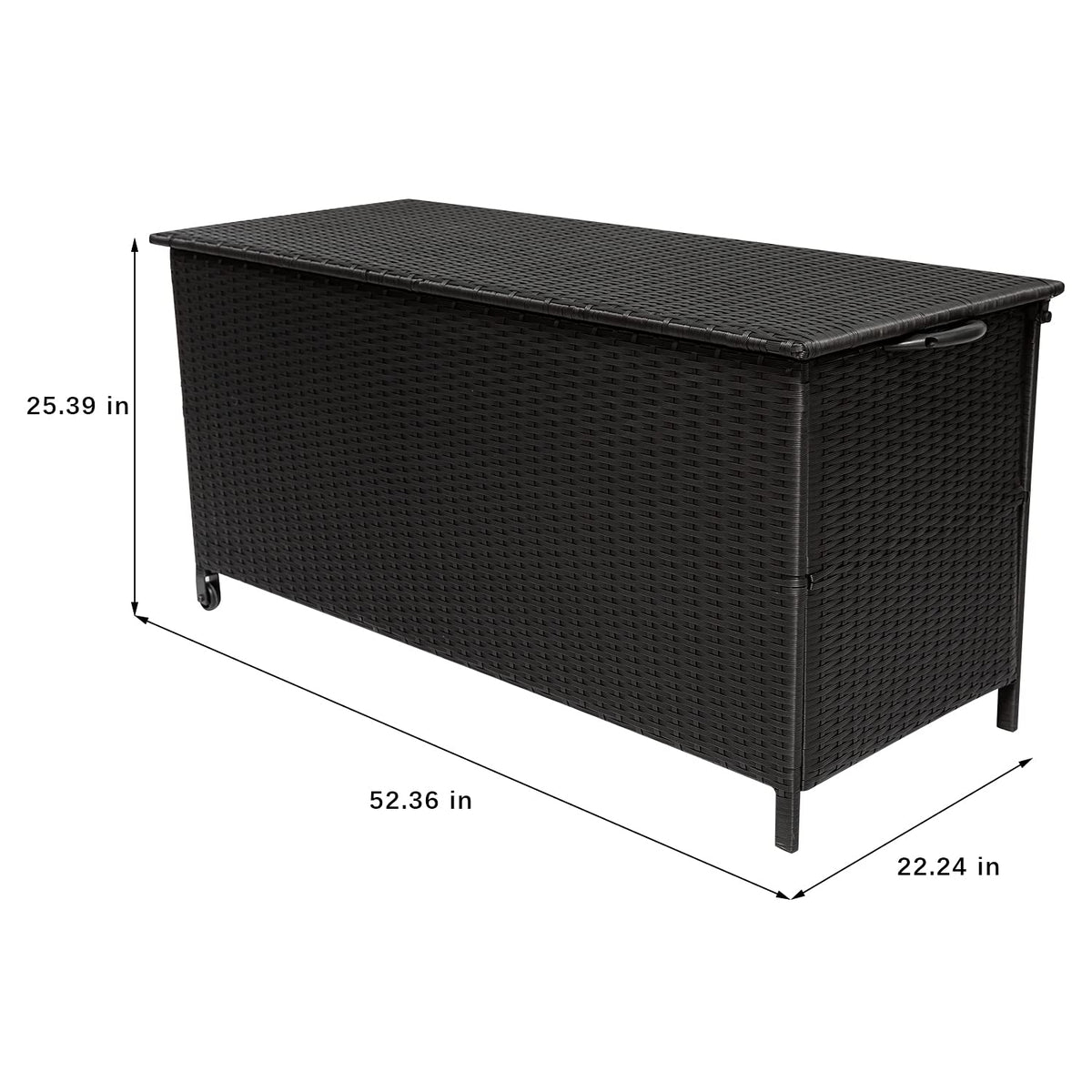 Outdoor Wicker Storage Box, Rattan Woven Bin Deck Box, Large Capacity Water-resistant Container for Patio Garden Tools, Pool Toys, Pillows, Cushions (Black)