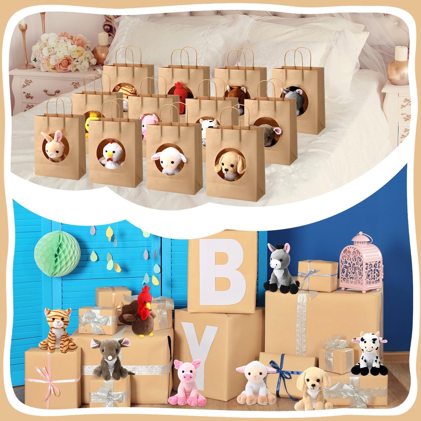 Blueweenly 48 Pcs Adopt a Farm Animal Party Favor Kit for Kids, 12 Plush Farm Animal with Adoption Certificates, Gift Bags & Pens, Birthday Party Favor, Classroom Reward, Church VBS Sunday School