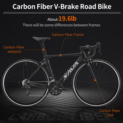 SAVADECK Carbon Road Bike with Shimano SORA R3000 18 Speed Derailleur System,Racing Bicycle with Carbon Fiber Frame Carbon Fork and Double V Brake for Adult.(White 56cm)