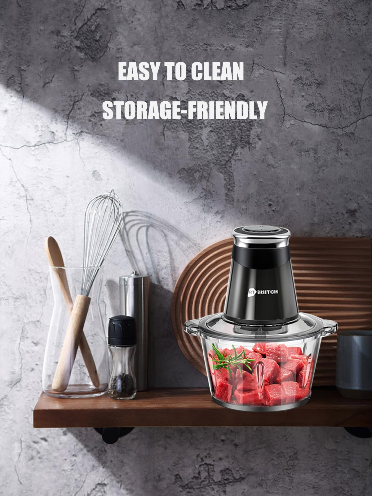 iRIITCH Food Processors, Electric Food Chopper with Meat Grinder & Vegetable Chopper - 2 Bowls (10 Cup+5 Cup) with Powerful 500W Copper Motor - Includes 2 Sets of Bi-Level Blades for Fruits/Meat/Nuts