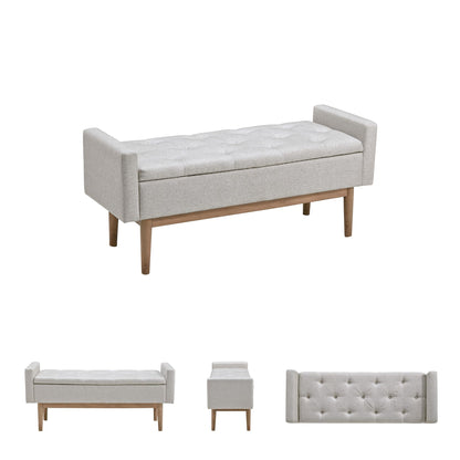 Signature Design by Ashley Briarson Tufted Upholstered Accent Bench with Storage, Hinged Seat, Raised Edges, Wood, Fabric Upholstery, Wood Legs" Light Brown Finish, Beige