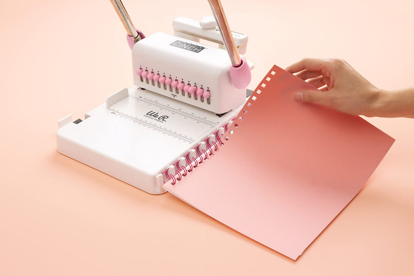 We R Memory Keepers, Cinch Book Binding Machine 2, Pink/White, Easy to Use Design with Slide Ruler, Compatible with Wire or Spiral Coils, Make Professional Books, Notebooks, Calendars and More
