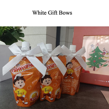 BeiLeiNiceHK 100 Pack White Twist Tie Bow, Pre Tied Bows,Christmas Satin Twist Tie Bows for Treat Bags,Packaging Bows for Candies and Apples, Pretied Ribbon Bows for DIY Decorations,Treat Bows