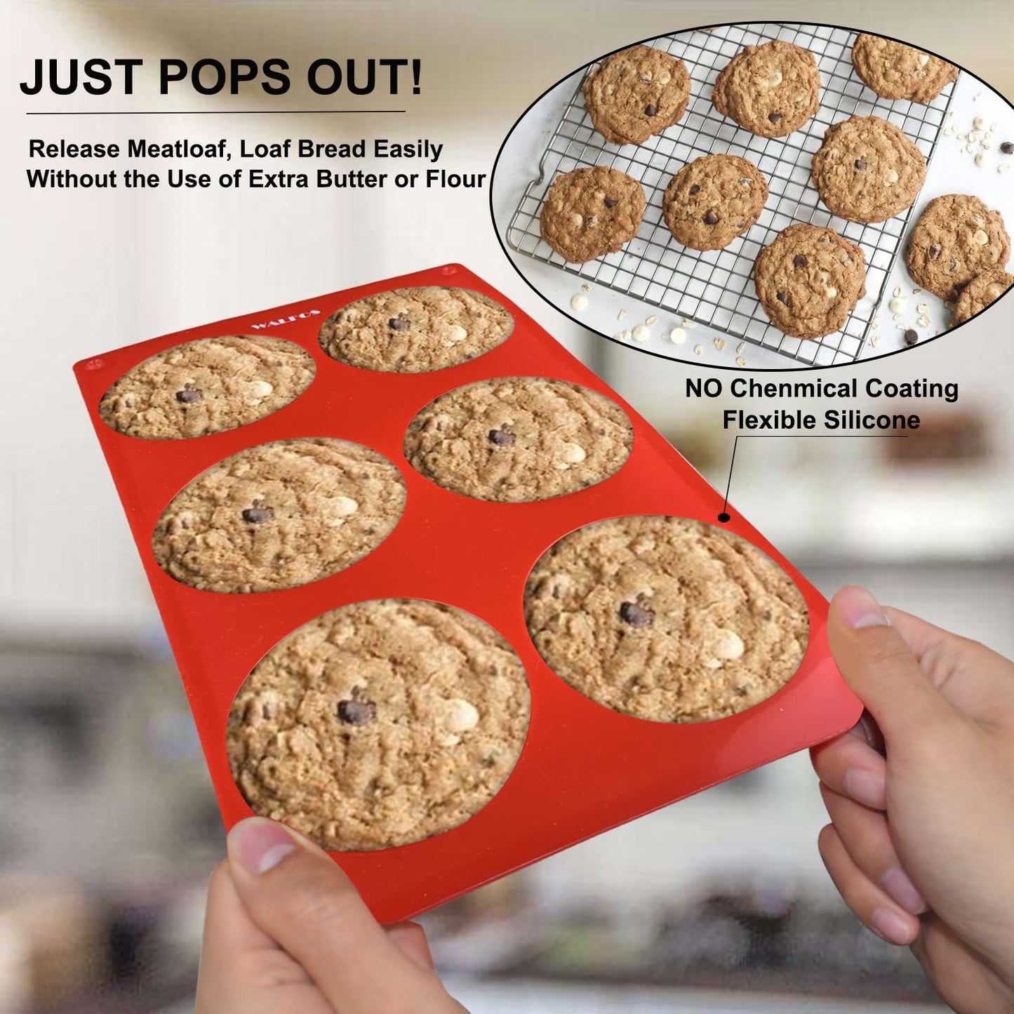 Walfos Silicone Whoopie Pie Baking Pans | Non-Stick Muffin Top Pan Set of 4