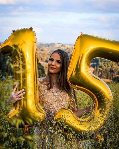 Gold Foil Number Balloons - 40 Inch 15th Birthday Decorations | Perfect for Weddings & Anniversaries