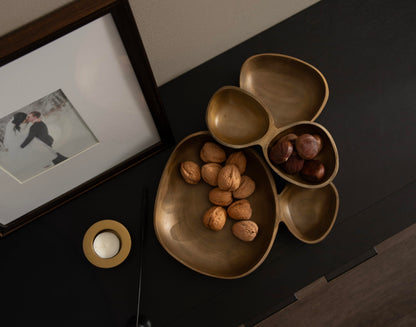 Kate and Laurel Cluso Modern Metal Tabletop Footed Cluster Tray, 14 x 10, Antique Brass, Sculptural Cast Aluminum Food-Safe Tray for Kitchen or Entryway Decor