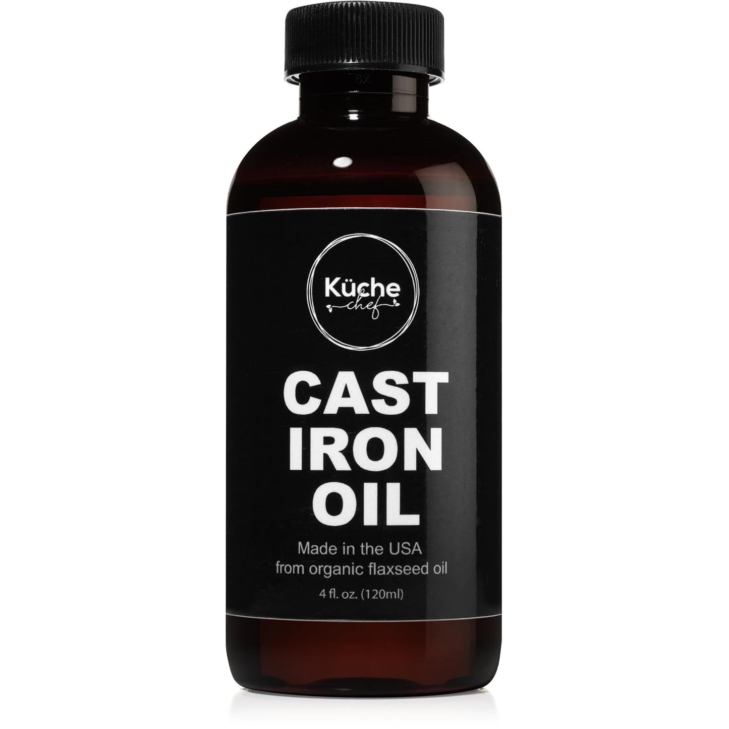 Organic Cast Iron Oil & Conditioner, Non-Stick Seasoning for All Cast Iron Cookware, 120ml Flaxseed Oil