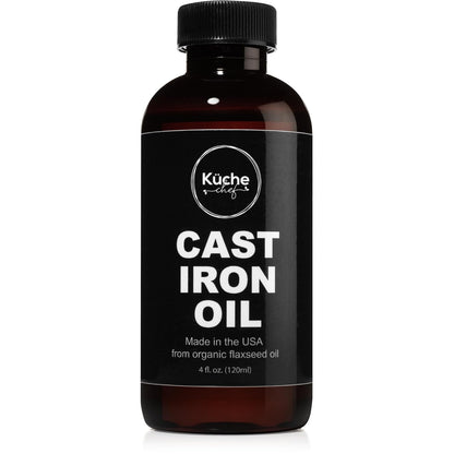 Organic Cast Iron Oil & Conditioner, Non-Stick Seasoning for All Cast Iron Cookware, 120ml Flaxseed Oil