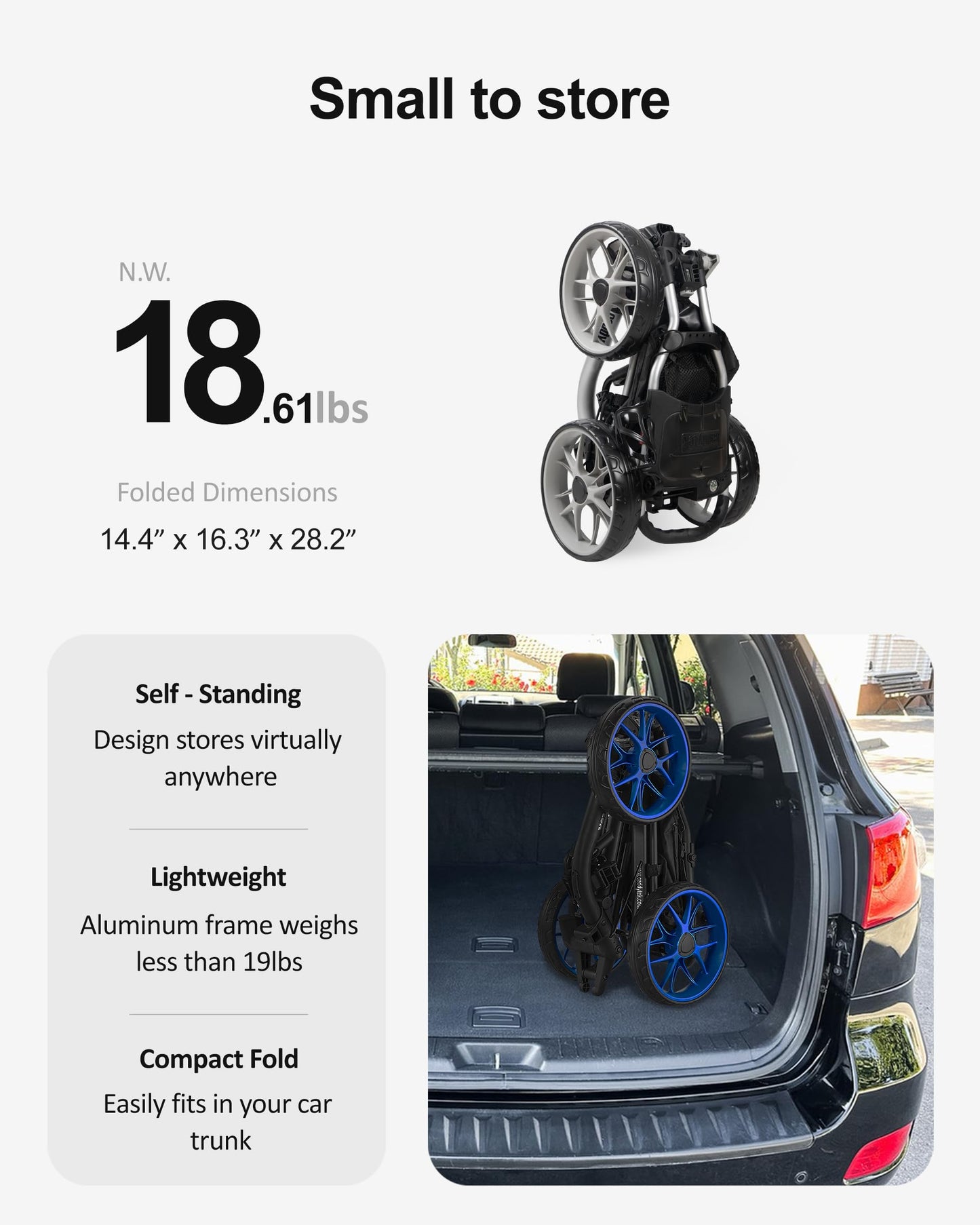 Caddytek CaddyLite EZ V8 Golf Push Cart - Lightweight 3 Wheel Foldable Cart with One-Click 2-Step Folding, EVA Wheels, Adjustable Handle, Cooler Basket, Umbrella & Drink Holder, Compact Golf Cart