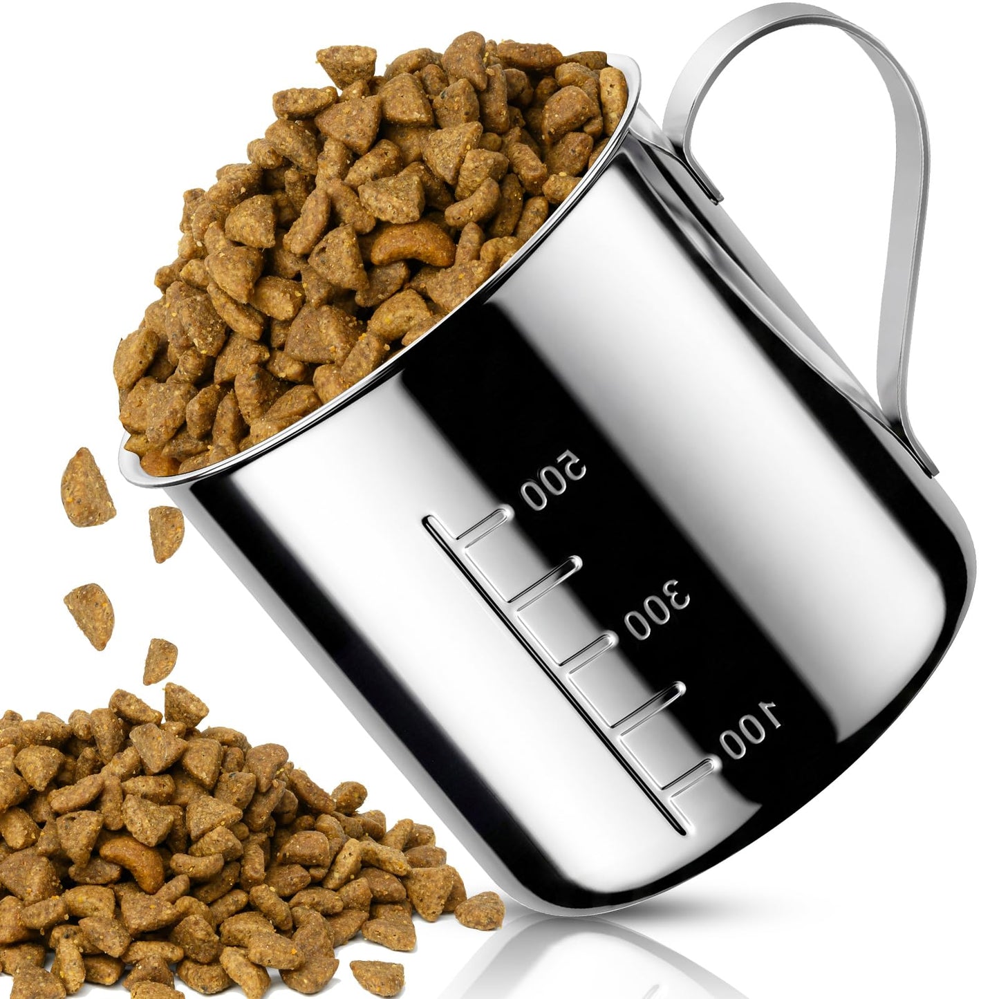 Ashmacdo Dog Food Scoop 2 Cup,304 Stainless Steel Measuring Cups with Handle Pet Food Scoop Cup Measuring Scoop for Dogs, Cats, Birds & Rabbits – Ideal for Dry Food & Treats (2 Cup)
