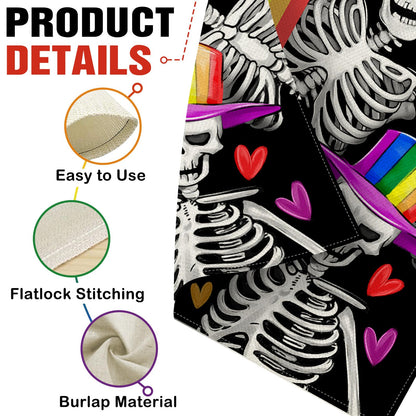 Dyrenson Pride Love Wins Rainbow Gothic Skeleton 28 x 40 House Flag Double Sided, Skull LGBTQ Gay Lesbian Garden Yard Decoration, LGBT Bisexual Pansexual Burlap Outdoor Decor Decorative Large Flag