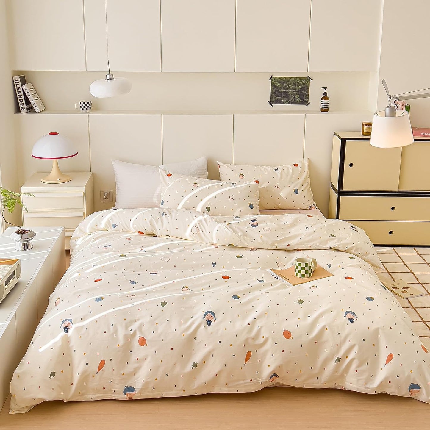 Set Set Set 3pcs AOJIM Cute Duvet Cover for Kids Adults, Pure Cotton Comforter Cover with Multiple Cartoon Pattern