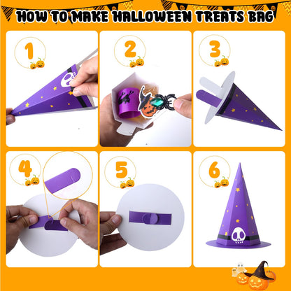 NAISEN 194PCS Halloween Party Favors For Kids, Witch Hat Shaped Halloween Goodie Bag Stuffers 18 Pack With Fun Slime Halloween Toys Bulk, Non Candy Treats for Kids Classroom Prizes