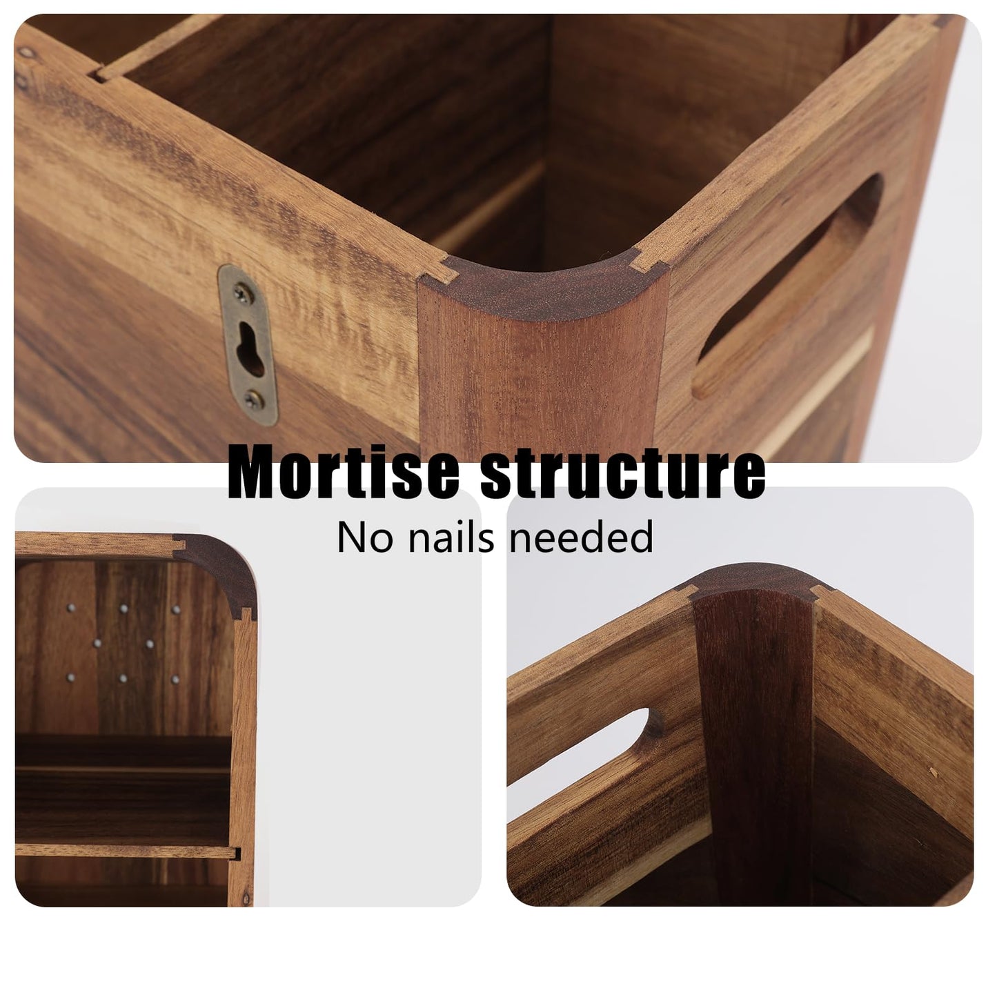 RMCOKGX Utensil Holder for Kitchen Countertop - Extra Large 4 Compartment Wooden Organizer in Acacia Wood, Storage for Cooking Tools and Cutlery, Farmhouse Style for Home Cooking