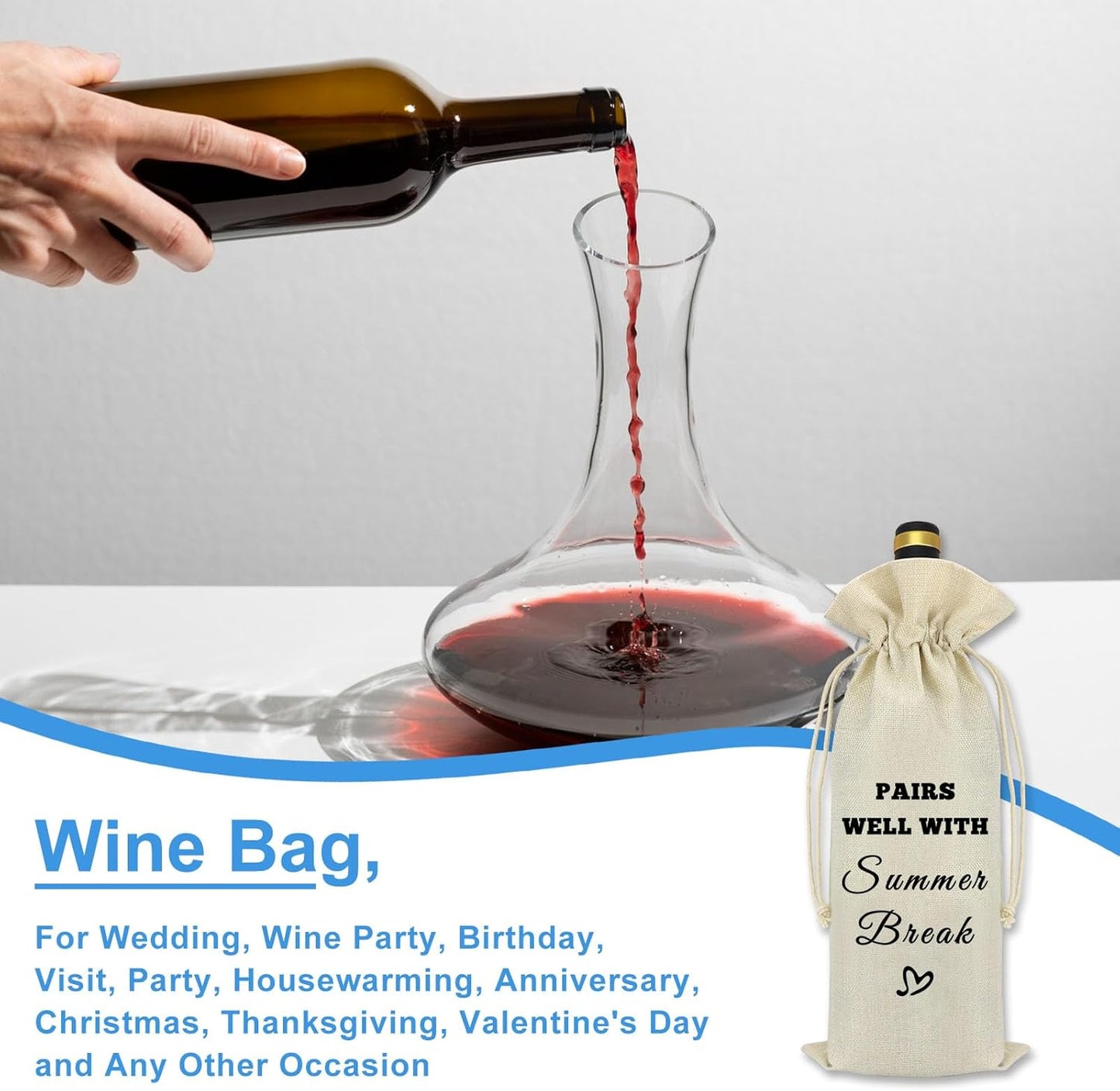 Teacher Wine Bags - Teacher's Day Gifts for Coworkers, Appreciation Gifts, Reusable Decorative Wine Bags for Parties