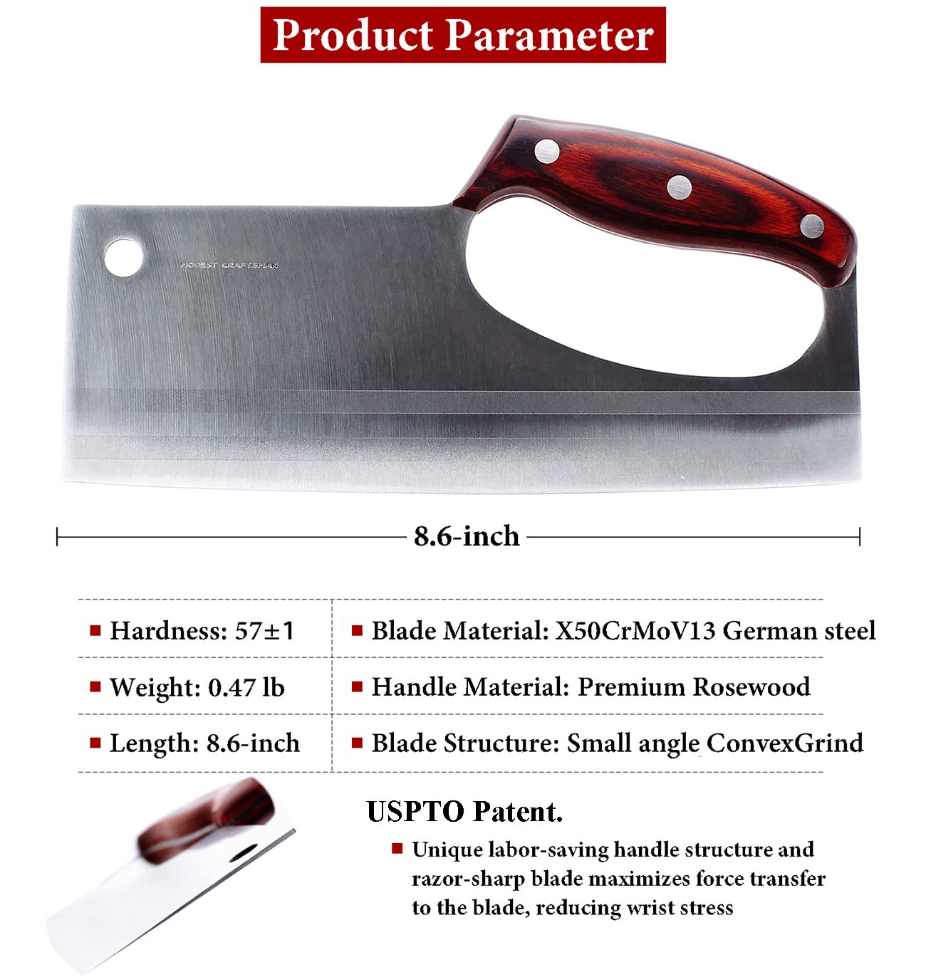 HIDAMOS Meat Cleaver Knife Japanese Chef Knife for Vegeable Meat Cutting, Effort Save Unique Knives