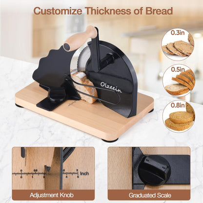 Manual Bread Slicer for Homemade Sourdough Bread, Hand Crank Bread Slicer with Scale Line,Metal Guide & Adjustable Thickness Bread Loaf Slicer,Sharp Blade Bread Cutter for Sourdough Bread