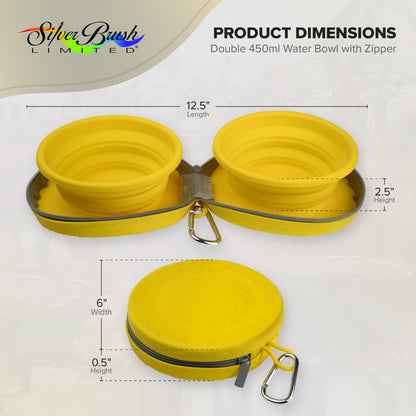 Silver Brush Limited 9004 Silver Essentials Double 450ml/15.2oz Collapsible Water Bowl with Zipper Pouch, Leak-Proof Paint Brush Water Cup for Water Media, for Studio, Travel, and Plein Air, Yellow