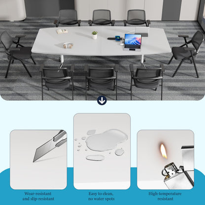 7.5 FT Large Folding Conference Table,Training Seminar Tables for 6-8 People,Built-in Wireless Charger and Power Box,Metal Legs Rolling Training Table for Office (4, White, 90.5"L×35.4“W×29.5"H)