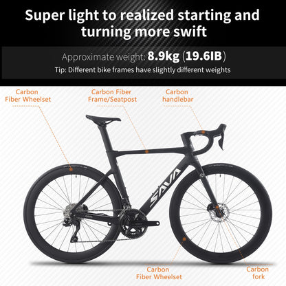 SAVADECK Carbon Road Bike, Lightweight 24-Speed Shifting Road Bicycle with Shimano 105 Di2 7170 Groupset, Carbon Frame with 700C Carbon Wheelset Disc Brake, Integrated Design Race Bikes for Adults