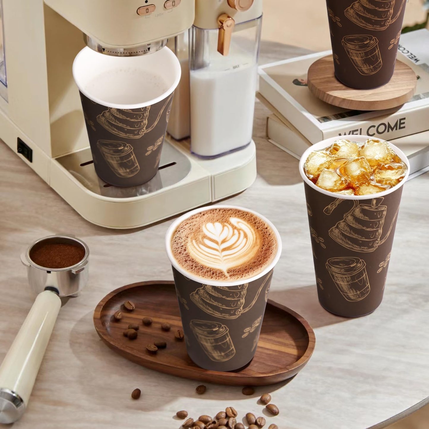 Huifany Coffee Cups 12 oz Paper Cups 180 Pack, Thickened Paper Coffee Cups Disposable 12 oz Coffe Cup, Hot/Cold Beverage Drinking Cup for Office, Home, Party