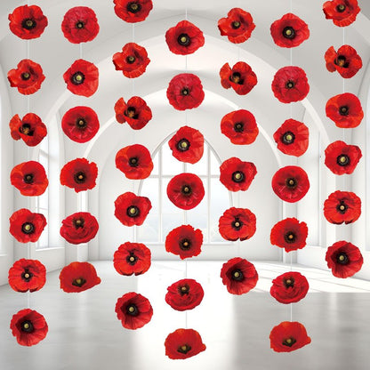 Fullhawl 8 Pieces Wizard Themed Party Decorations Artificial Poppy Flowers Paper Garlands Red Flower Hanging Banners Poppy Cutouts for Wizard Themed Birthday Memorial Day Party Favor Supplies
