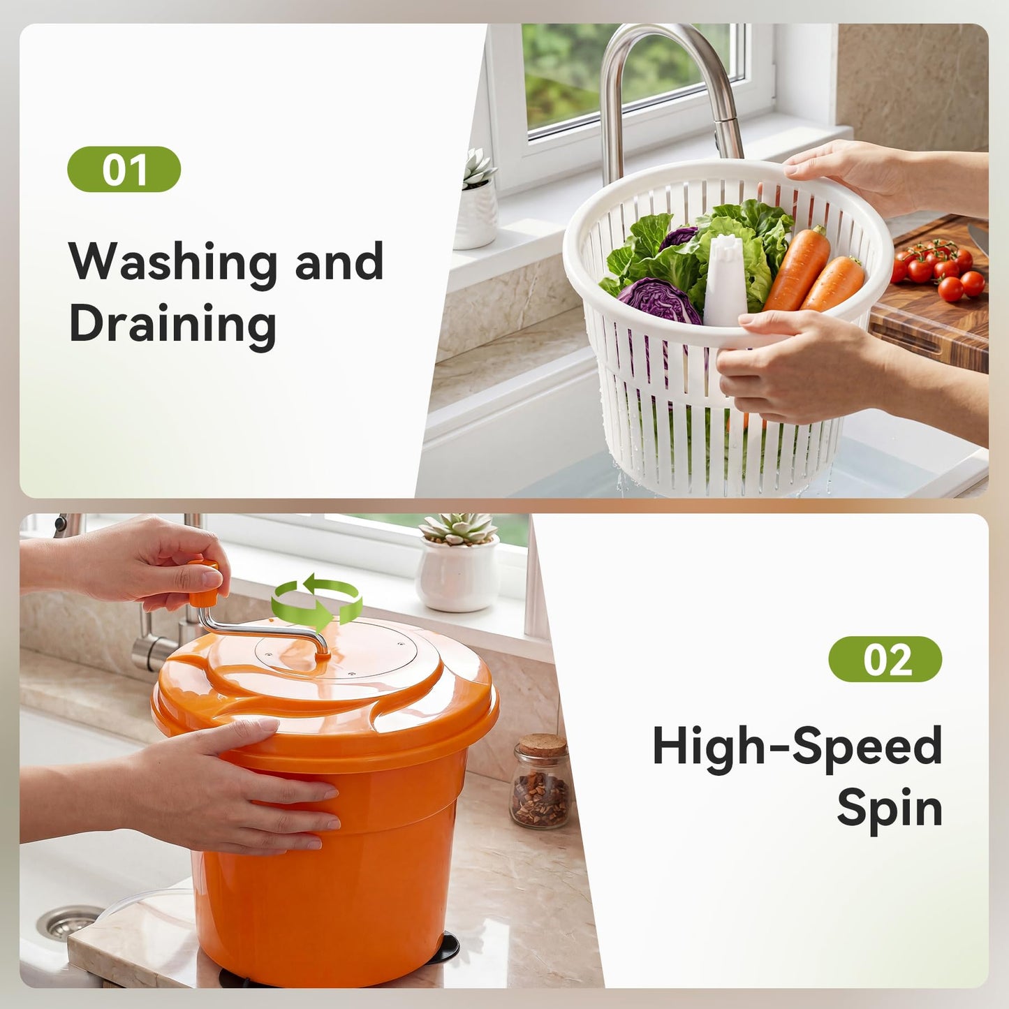 Fnova Commercial Salad Spinner, 6.6 Gal / 26.42 Qt Salad Spinner with 4.92 ft Drain Tube & Anti-Slip Feet, Large Manual Lettuce Spinner for Catering, Home, Farm