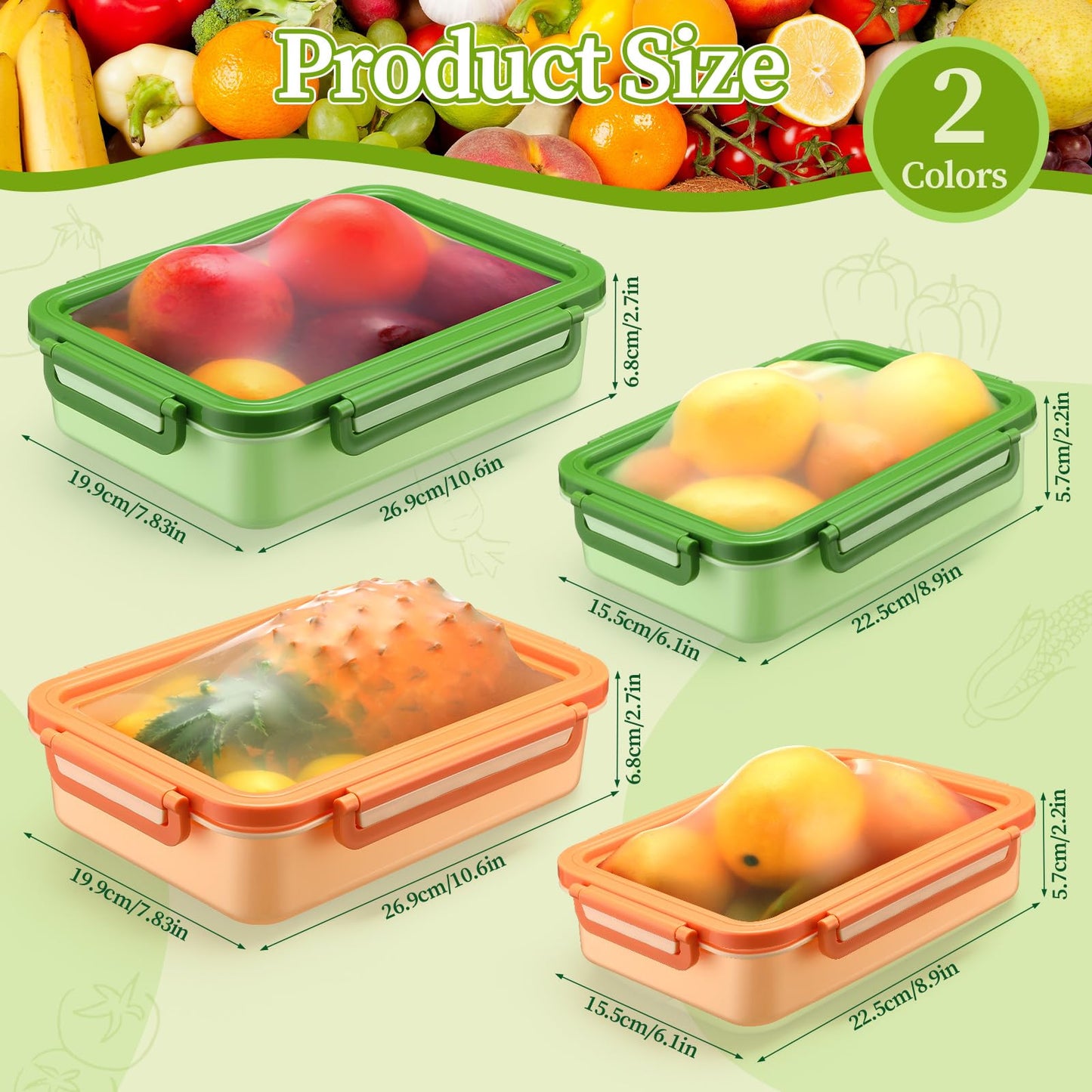 Reallnaive 4 Pcs Large Silicone Fruit Storage Box Anti-oxidation Avocado Saver Keeper Reusable Fridge Containers for Fruit Vegetable Tomatoes Garlic Lemons Potatoes Apples