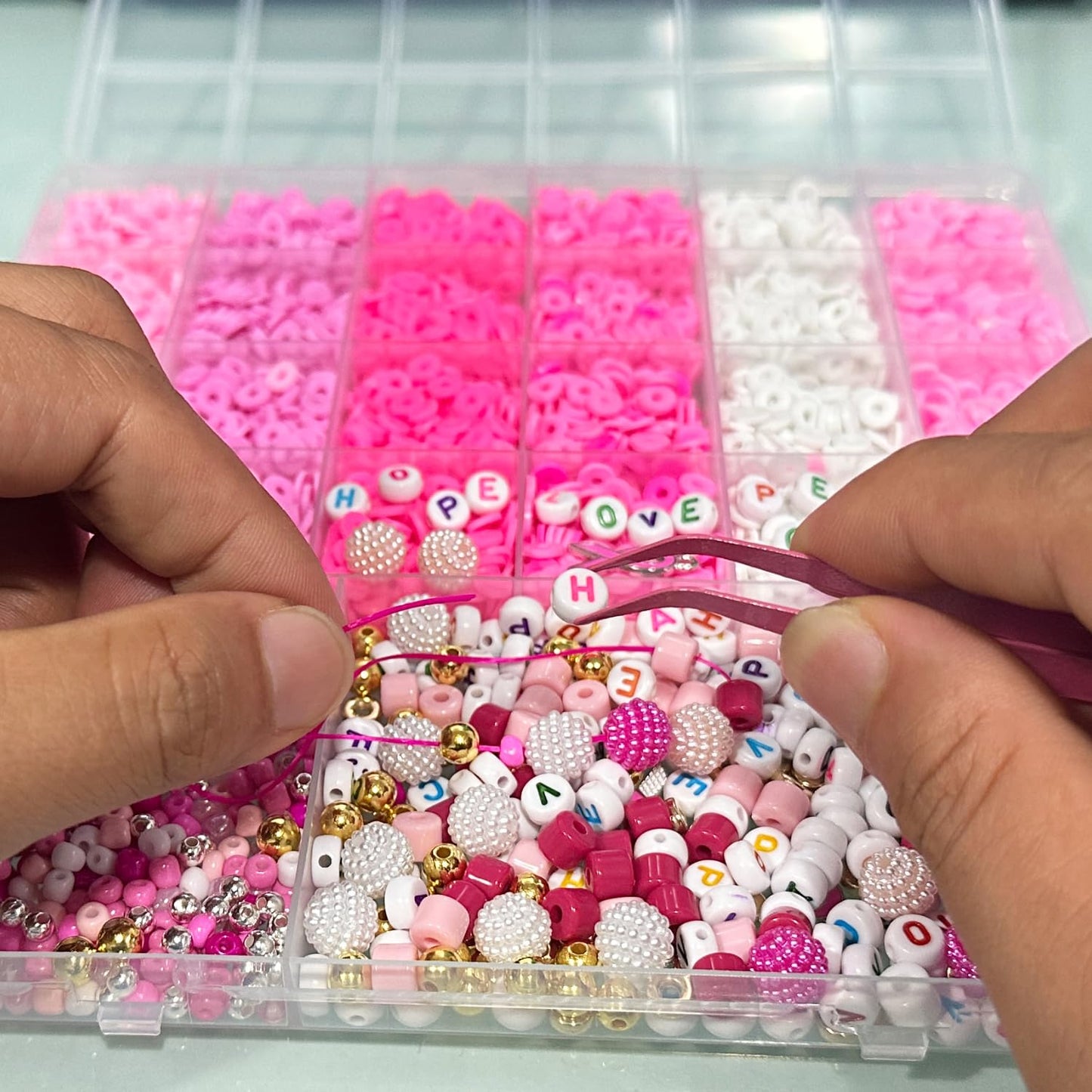 Pink Breast Cancer Awareness DIY Craft Clay Beads Kit - Pink Awareness Party Assorted Beads and Alphabet - Love Hope Peace Inspirational Bead Art DIY Craft Set, 1 Box