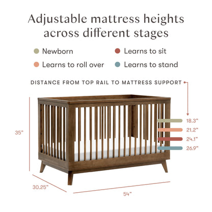 Babyletto Scoot 3-in-1 Convertible Crib with Toddler Bed Conversion Kit in Natural Walnut, Greenguard Gold Certified