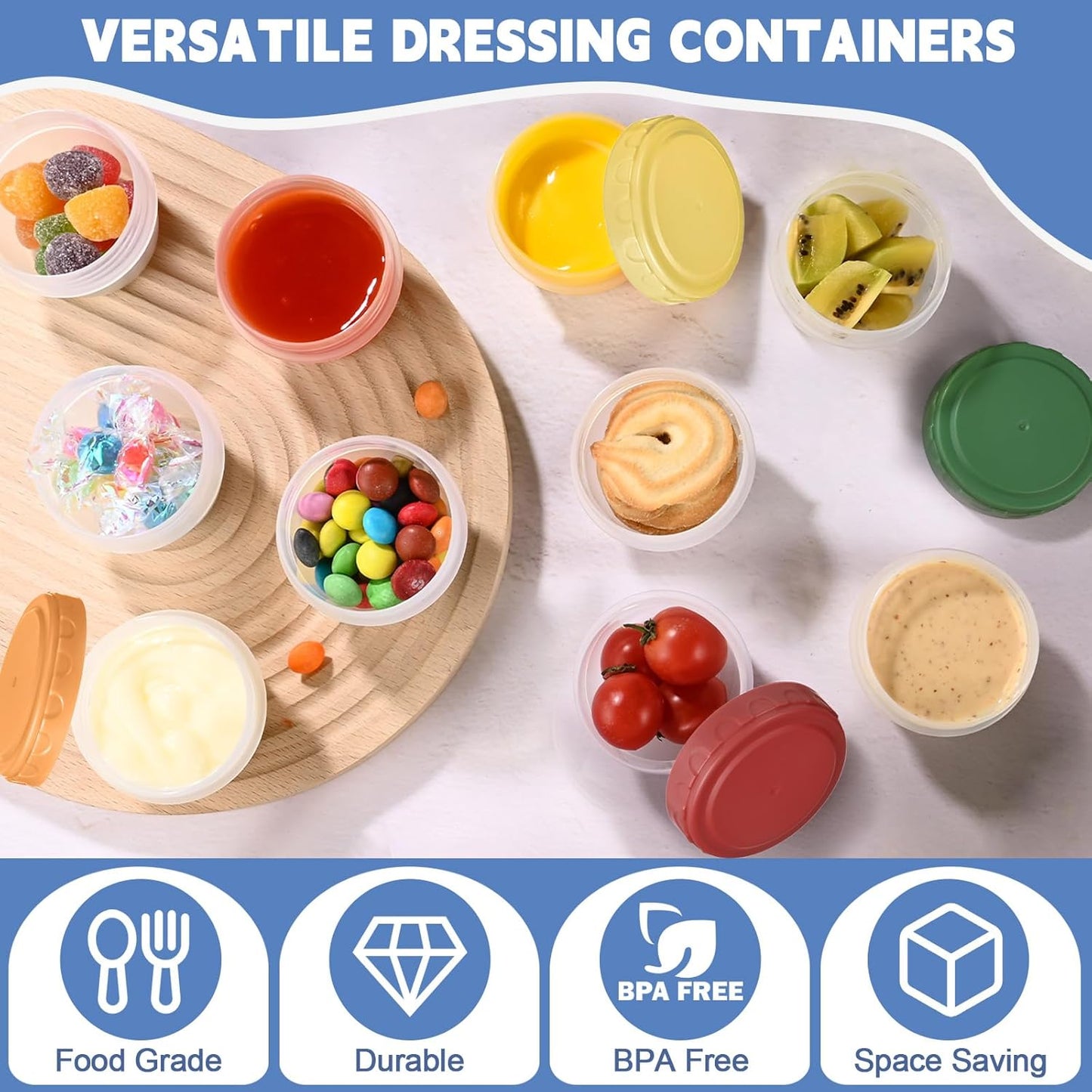 12pcs 2 oz Yomarket Salad Dressing Container, Reusable Condiment Containers Sauce Cups with Leak-proof Lids, Small