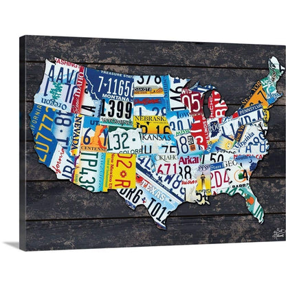 CANVAS ON DEMAND Usa License Plate Map Canvas Wall Art Print by Brittney Hallowell, Contemporary, Home Decor, America, United States Artwork,48" x36in