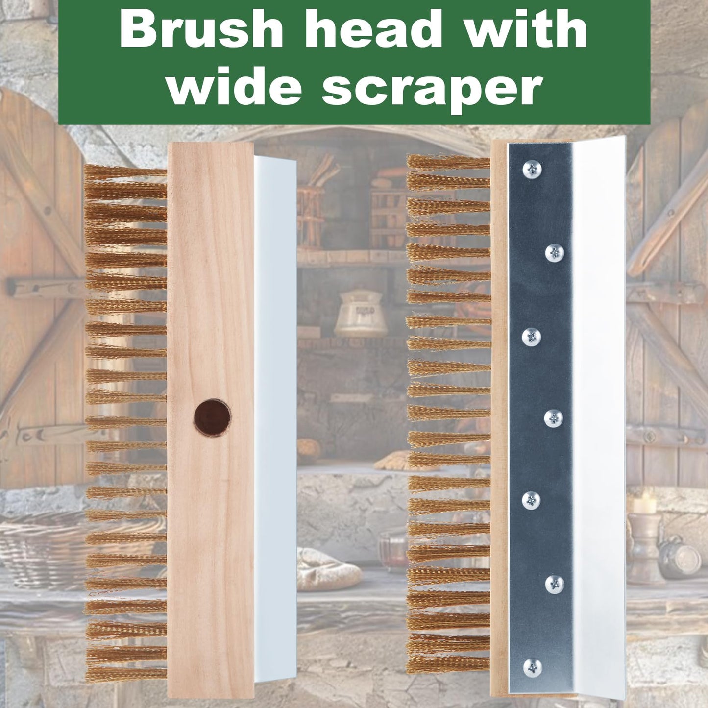 ACXFOND Aluminum Pizza Oven Brush, Grill Brush with Scraper and 3 Sections of Detachable Long Rod Design for Commercial Cleaning, Restaurants, Kitchens, BBQ Shelf Or Any Grill