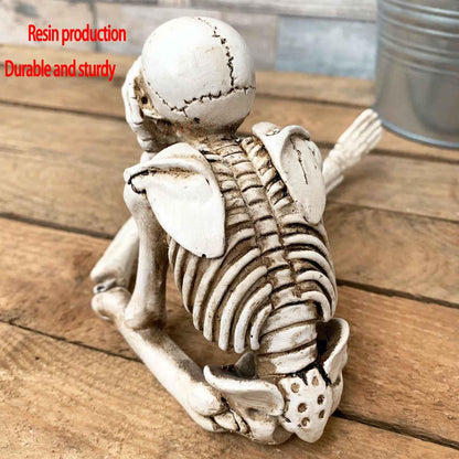 LFWATAXY Resin Sitting Skeleton Shelf, Sitters Sitting Figurines Crafts Ornaments Collectibles Statues for Home Bookshelf Table Ledge Edge Party Decorative (Not Look)