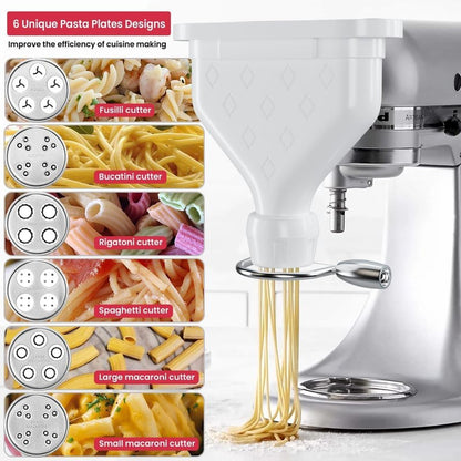 Kainasch 6-Piece Pasta Maker Attachment for KitchenAid Stand Mixer, Heavy Duty Homemade Pasta Press with Dual Feed Ports, Includes 6 Shaping Discs, Dishwasher Safe & Easy Clean Accessories