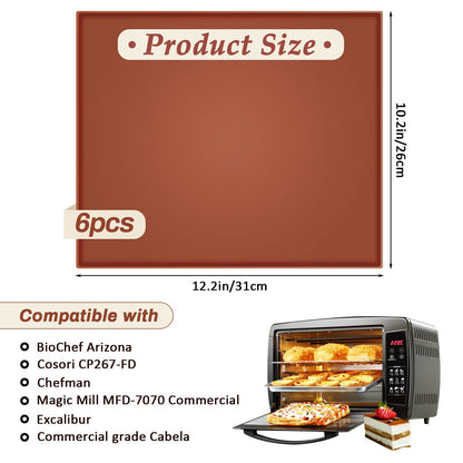 6PCS Silicone Dehydrator Sheets with Edge, Anglecai 12.2 x 10.2 Inch Silicone Dehydrator Mats Compatible with Cosori CP267-FD, Nonstick Dehydrator Trays Liner for Fruits Meat Vegetables(Brown)