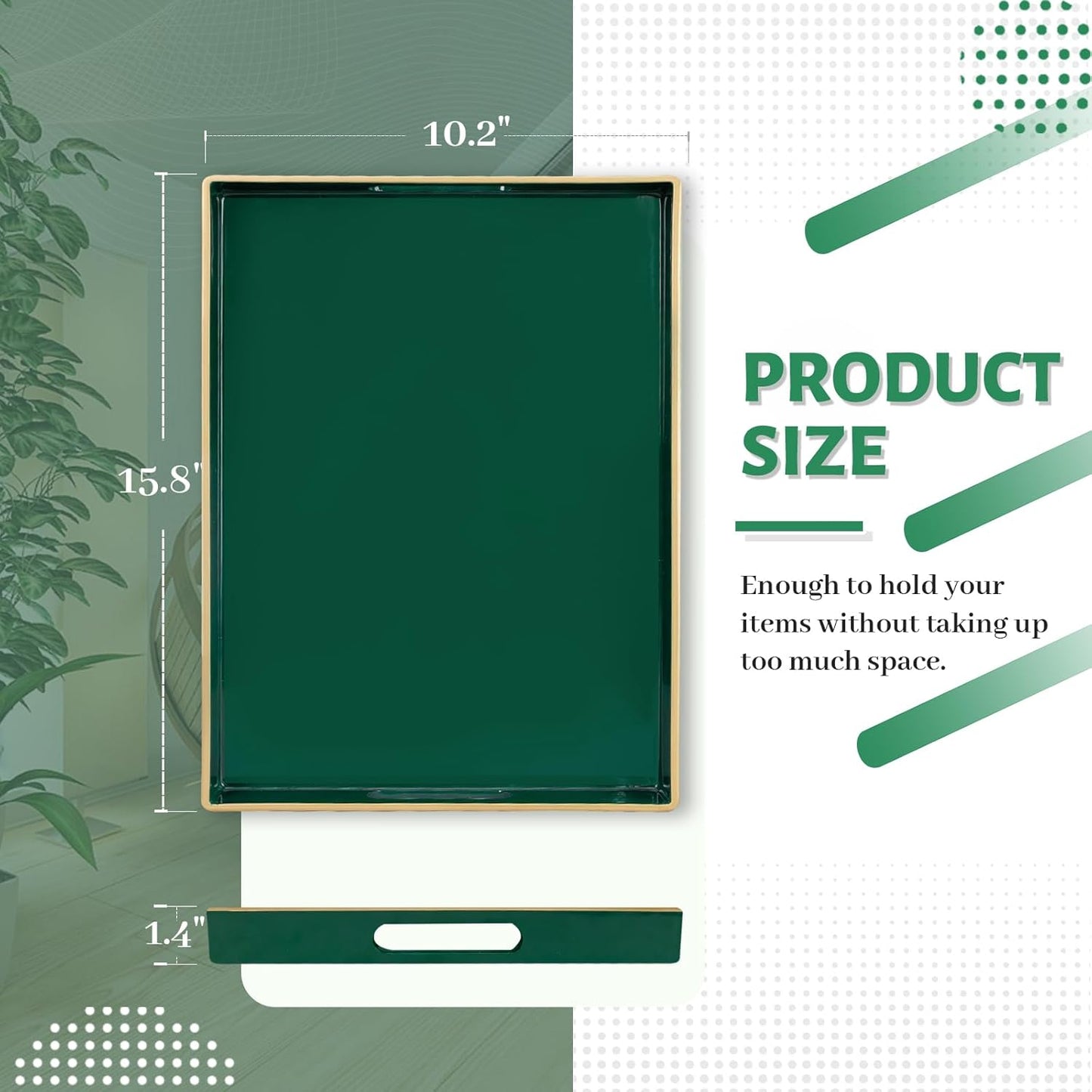 15.8" 10.2" 1.4" MAONAME Dark Green Decorative Tray, Serving Tray with Handles, Plastic Trays for Coffee Table