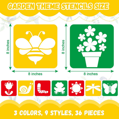 36pcs Spring Summer Drawing Stencils for Kids 8 Inch Sidewalk Chalk Stencils Painting Large Washable Reusable Garden Themed Primary Shape Template for Kids Toddlers Preschool Back to School