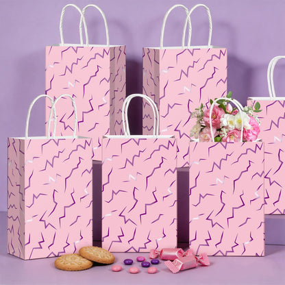 Hauwellter 24 Pcs Kpop Party Favor Bags, Pink and Purple K Pop Themed Kraft Paper Gift Bags with Handles, Bulk Goodie Treat Bag for Kpop Disco Halloween Birthday Party Supplies Decorations