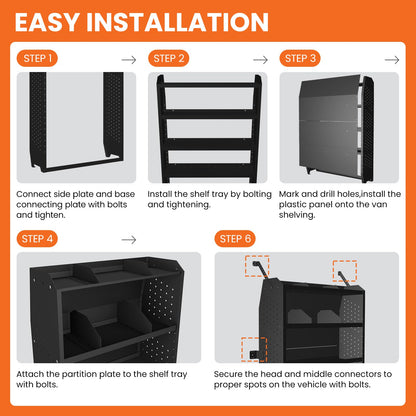 EONECROSS Cargo Van Shelving 4 Tier 52" W x 60" H x 13" D, Heavy Duty Steel Work Van Storage System for Ford Transit, Promaster, Sprinter, Chevy Express, Tool Organizer for Electricians, Contractors
