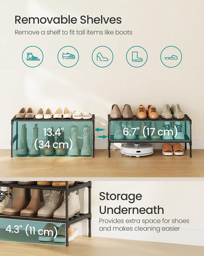 2-Tier Closet, 11.8 24.5 12.2 Inches, ULSA122BH01 SONGMICS Shoe Rack for Compact Metal Shoe Organizer Shelf