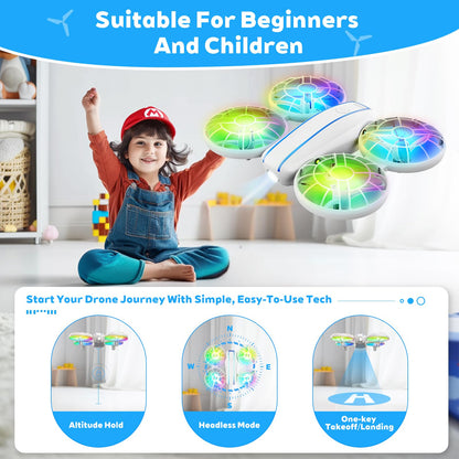 RC Drone for Kids and Beginner, Small RC Quadcopter with Lights and 3D Flip, Altitude Hold, Headless Mode, Propeller Full Protect, Easy to Fly Toys Drone for Kids Boys and Girls Gift (White)