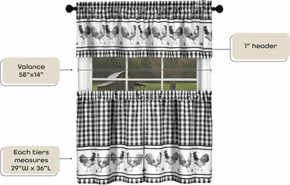 Light Filtering Printed Tier & Valance Window Curtain Set, 58 Inch Length, 36 Inch Width, Barnyard (Burgundy) by Achim