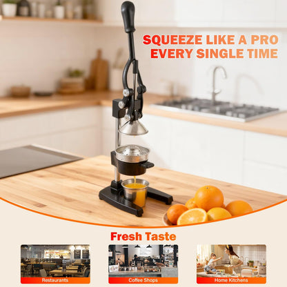 Manual Cast Iron Juicer, Commercial Lemon Squeezer, Professional Citrus Juicer, Ideal for Extracting Juice From Lemons, Oranges, and Grapefruits. Easy to Clean. (Black)