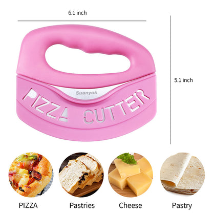 Suanyok Premium Pizza Cutter Food Chopper-Super Sharp Blade Stainless Steel Pizza Cutter Rocker Slicer with Protective Sheath Multi Function Pizza Knife Kitchen Tools,Dishwasher Safe (Pink)